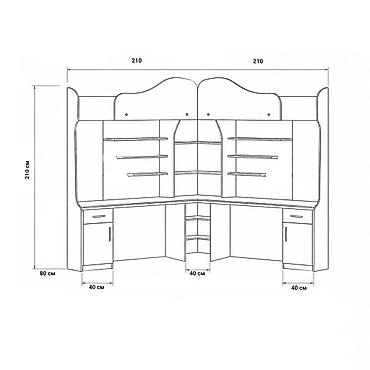table study: Угловой двухъярусный комплекс: две кровати-чердака + общий рабочий — 2