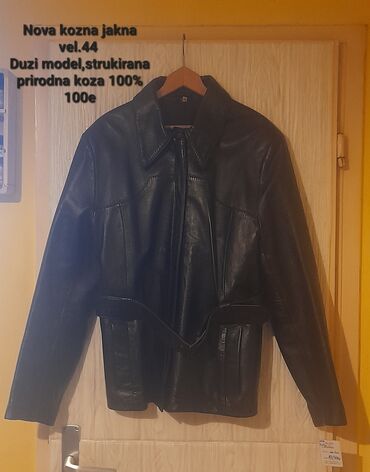 Kožna jakna vel.44 Strukirana,crna,malo duži model,pokriva