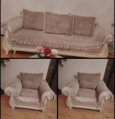 Qonaq otağı dəstləri: İşlənmiş, Divan, 2 kreslo, Bazasız, Açılmayan