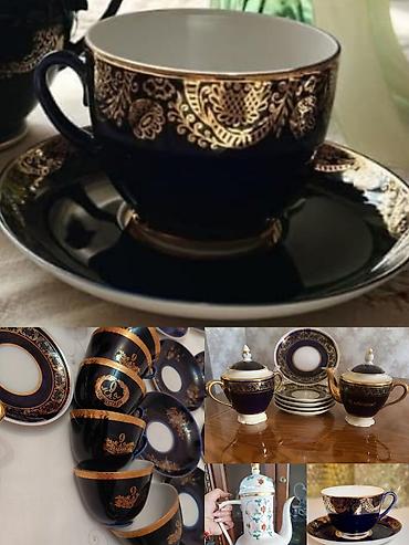 Çay dəsti, rəng - Qızılı, Farfor