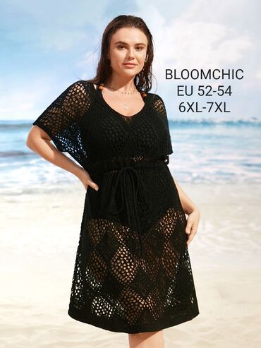 uske haljine ispod kolena: 7XL (EU 54), color - Black, Short sleeves