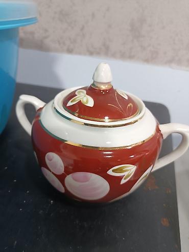 çaynı serviz: Çay dəsti, rəng - Qırmızı, Farfor, 5 nəfərlik, SSRİ — 4