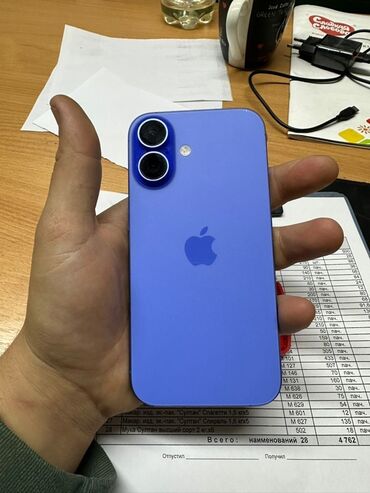 купить посудомоечную машину бу: IPhone 16, Колдонулган, 128 ГБ, Көк, Каптама, 100 %