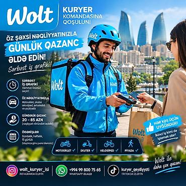 saatliq xadime isi: Sürücü-kuryer tələb olunur, Şəxsi nəqliyyat vasitəsi ilə, Ayda 2 dəfə ödəniş, Təcrübəsiz — 1