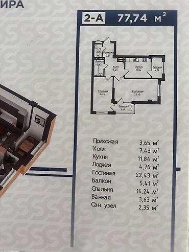 Продажа квартир: 2 комнаты, 77 м², Элитка, 11 этаж, Готовая ПСО (под самоотделку) — 19