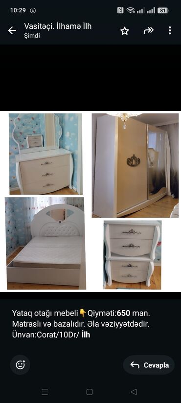 Спальные гарнитуры: Yataq otağı mebeli👇Qiyməti:*650* man. Matraslı və bazalıdır. Əla