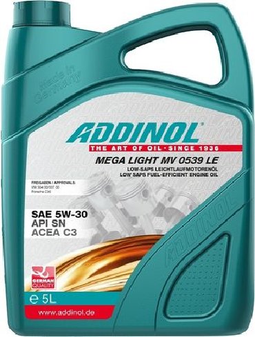 Автохимия: ADDINOL MEGA LIGHT MV 0539 LE 5L Область применения: Автомобильная