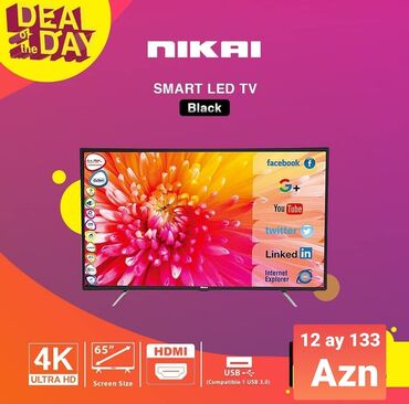 smart televizor qiymetleri: Yeni Televizor Nikai 65" 4K (3840x2160), Ödənişli çatdırılma