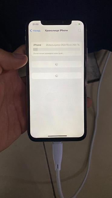 IPhone X, Б/у, 256 ГБ, Серебристый, Кабель, 100 %