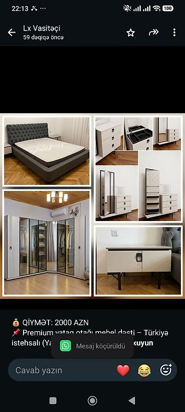 Ev üçün mebel: 💰 QİYMƏT: 2000 AZN 📌 Premium yataq otağı mebel dəsti – Türkiyə — 1