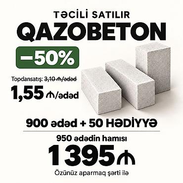 kovralit satisi: Qazobeton — 950 ədəd, 1 395 ₼ | Təcili satılır! Əla vəziyyətdə 950 — 1