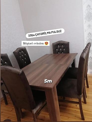 sac stolu: Yemək otağı dəsti – 1 masa + 6 stul - Masa: taxta fakturalı — 1