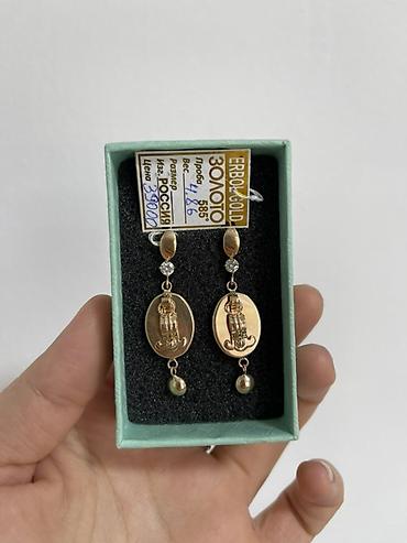 Золотые серьги GOLD (красное золото ) с подвесным декоративным