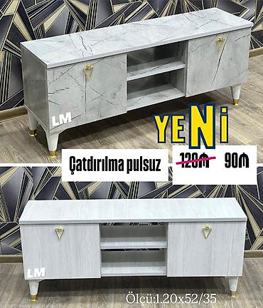 ТВ стенды: TV stol altlığı – yeni model - Dizayn: Ağ-boz mərmər teksturası — 1