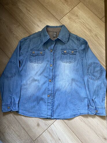 женская джинсовая куртка: Детский топ, рубашка, цвет - Голубой, Б/у