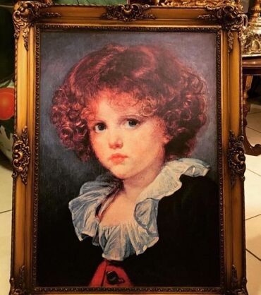 dəmir yumruq şəkilləri: Portrait of child of Jean-Baptiste Greuze - vintage gilded frame with