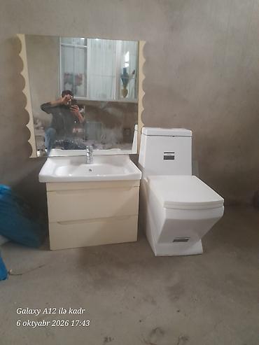 mini divan: Hamam dəsti - Lavabo dolabı: İki çekmecəli, krem rəngində korpus — 1