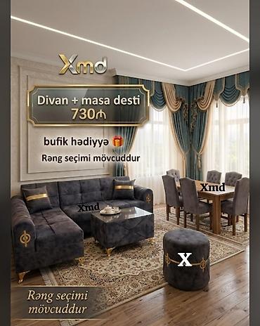 taxt desdi: Divan + masa dəsti - Komplekt: L‑şəkilli yumşaq künc divan, 6 — 1