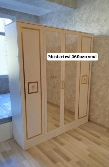 armada mebel: Üç qapılı aynalı şkaf - Rəng: krem tonlarında, qızılı dekor xətləri — 1