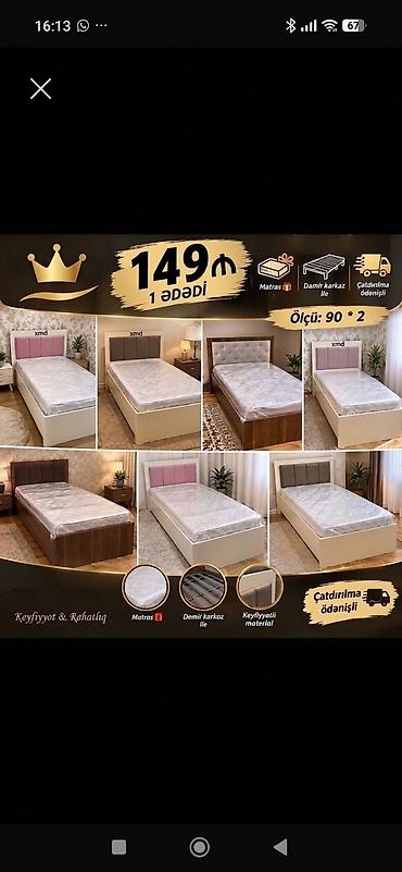 Tək nəfərlik çarpayı – ölçü: 90×200 sm Xüsusiyyətlər: - Komplektə