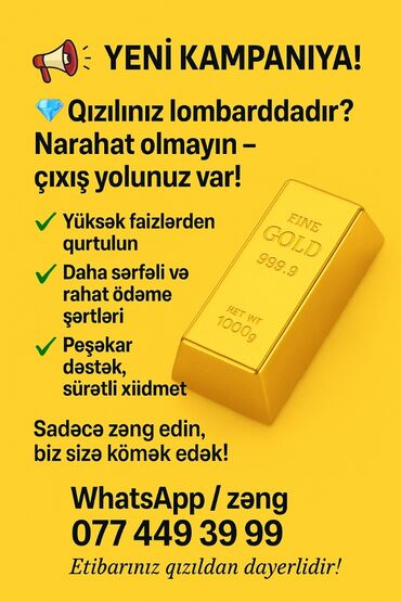 Başqa xidmətlər: 📣 INTERNATIONAL BOKT – Etibarınız qızıldan dəyərlidir! 💰 Qızıl girovu