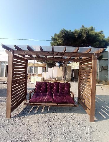 heyet ucun isiqlar: Bağ üçün taxta yelləncəkli pergola - Material: tam ağac karkas — 2