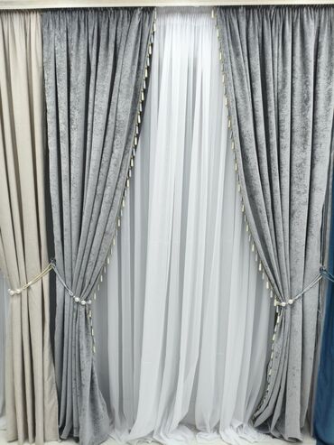 Шторы и занавески: Комплект штор, Велюр, С тюлем в комплекте, Готовое изделие, Для зала — 4