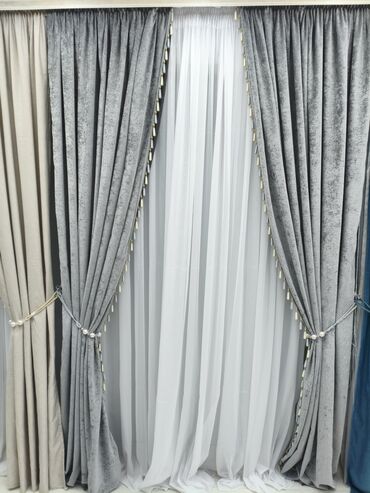 Шторы и занавески: Комплект штор, Велюр, С тюлем в комплекте, Готовое изделие, Для зала — 12