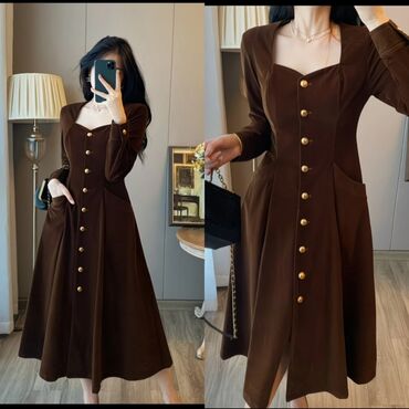 зеленое платье большого размера: Платье миди в винтажном стиле, шоколадного цвета
Размер 48