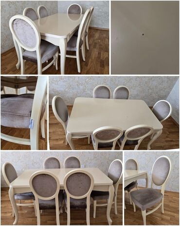Professional sobalar: Qonaq otağı üçün, İşlənmiş, Açılmayan, Kvadrat masa, 6 stul