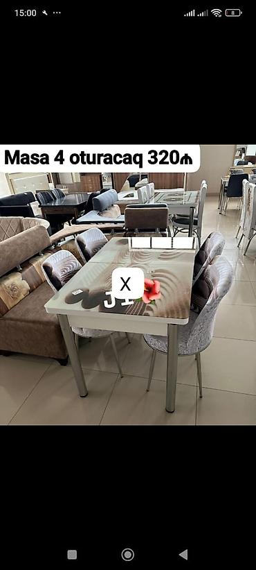 Mətbəx/dinətauru dəsti – 1 masa + 4 oturacaq Xüsusiyyətlər: - Masa — 1