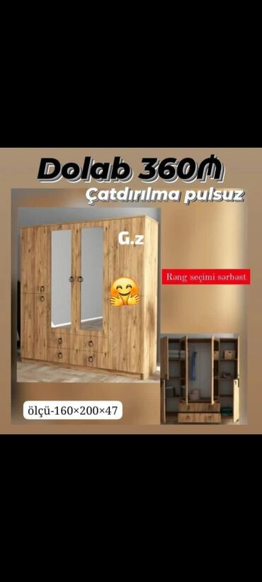 Masa və oturacaq dəstləri: Dolab yeni qarderob paltar dolabı güzgülü 4 qapılı