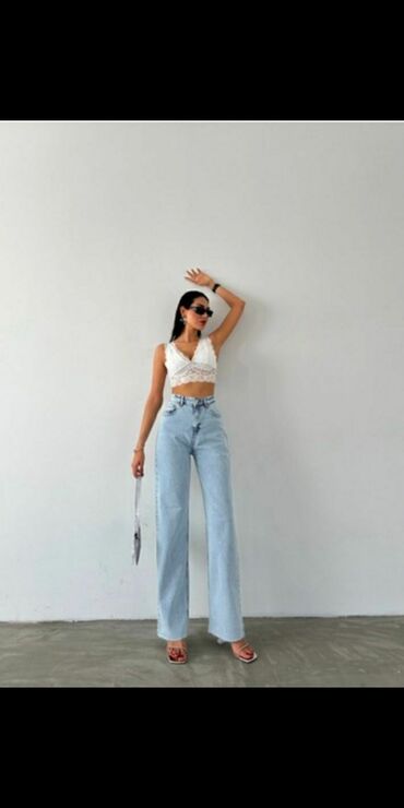 белые джинсы с дырками: Прямые, Zara, Турция, Высокая талия