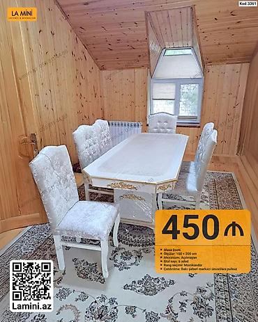 Kod: 3361 Elegant masa dəsti – 1 masa + 6 stul - Ölçülər: 100 × 200