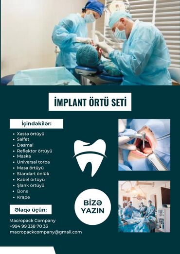 diş protezlərinin qiymətləri: Makropak'dan "dental i̇mplant steri̇l örtü seti̇" endi̇ri̇mi̇! Artıq