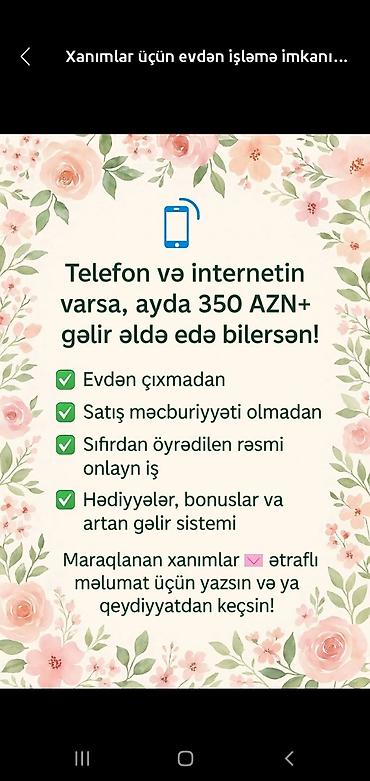Xanımlar üçün onlayn iş imkanı - Telefon və internetlə evdən çıxmadan