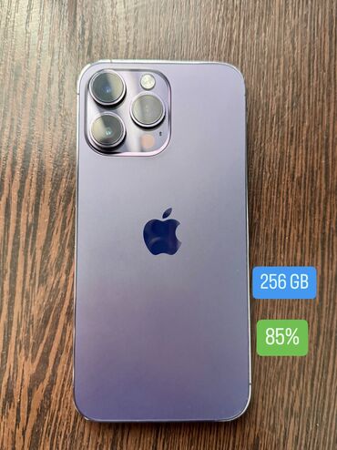 телефон бишкек цум: IPhone 14 Pro Max, Колдонулган, 256 ГБ, Deep Purple, Каптама, Куту, 85 %