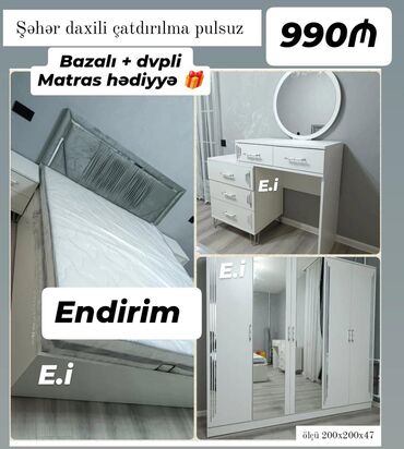 Sifarişlə çarpayılar: *Yataq dəsti 5 qapılı dolablı + Bazalı 990Azn💥* ✔️Rəng seçimi var ✔️