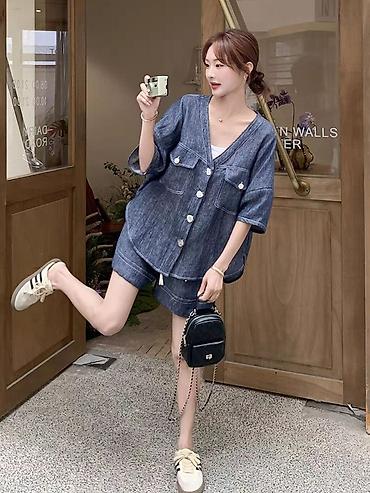 Костюмы с шортами: Джинсовый комплект: рубашка с коротким рукавом + шорты 😍😍😍 стильная — 33