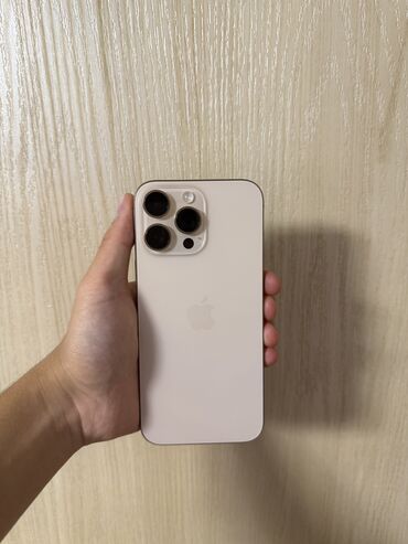 телефон айфон 16 про: IPhone 16 Pro Max, Колдонулган, 1 ТБ, Desert Titanium, Куту, Кабель, 100 %