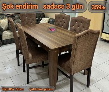 Stullar: Qonaq otağı üçün, Yeni, Açılan, Dördbucaq masa, 6 stul