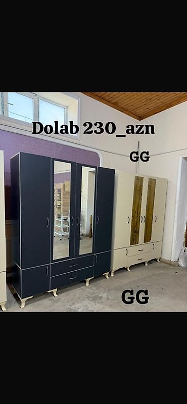 islenmis paltar skaflari: Yeni bedroom dolabları - Model: 4 qapılı, ortada 2 ədəd güzgülü qapı — 4