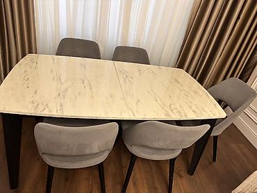 Mebel: Qonaq otağı üçün yemək dəsti - Tərkib: 1 masa + 6 stul - Masa üstü — 3