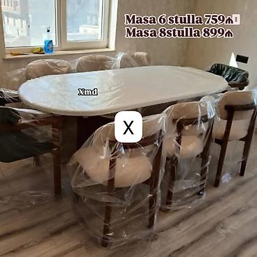 Oval formal yemək dəsti – masa və stullar komplekti. - Masa: oval