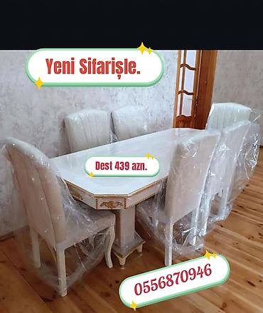 taxta kreslo: Qonaq otağı üçün, Yeni, Açılmayan, Dördbucaq masa, 6 stul — 8