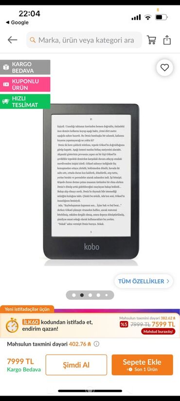 wifi modemler: Kobo elektron kitabt ürkiyədən alınıb 400manata 1 defe işlədilib 50m