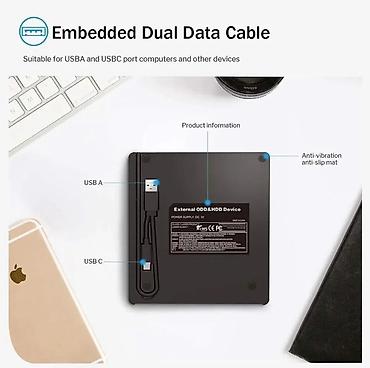 orico hdd box: 7-i-1 Xarici DVD/CD Yazıcı və USB Hub - USB 3.0 və Type‑C qoşulma — 6