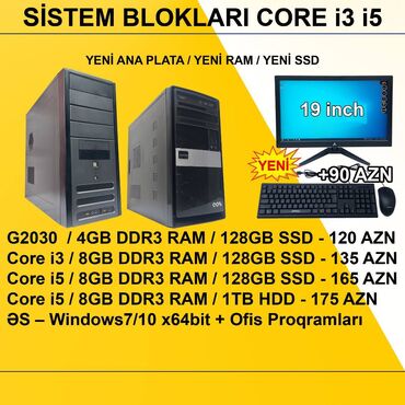 Мониторы: Sistem Blokları “G2030/CORE i3/CORE i5” ⭐G2030 / 4GB DDR3 RAM / 128GB