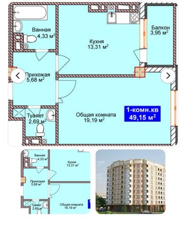 чокана валиханова: 1 комната, 50 м², Элитка, 2 этаж, ПСО (под самоотделку)
