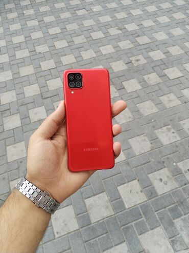 чехол samsung s2: Samsung Galaxy A12, 64 GB, rəng - Qırmızı, Düyməli, Barmaq izi, İki sim kartlı